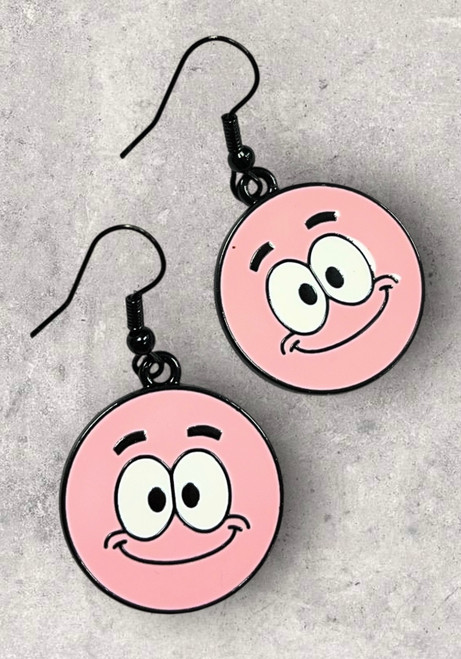 SpongeBob Patrick Inspired Pink Enamel Round Drop Dangly Earrings 