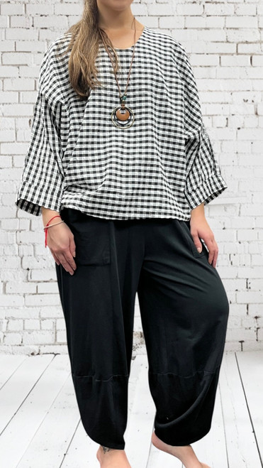 Made In Italy White & Black Gingham Check Batwing Top One Size Fits UK 10-18