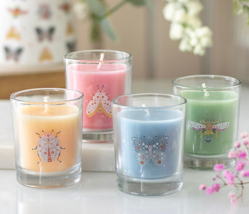 Floral Bug Set Of 4 Mandarin & Bergamot Scented  Votive Candles 