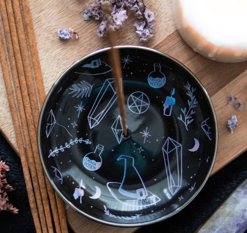 Crystal Witch Black Purple Round Ceramic Incense Holder Dish