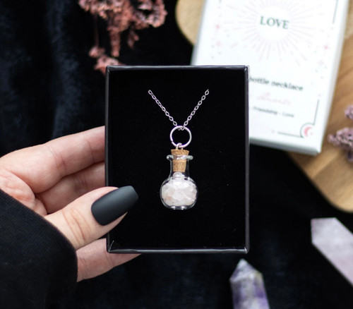 Crystal Witch Love Rose Quartz Chip Potion Bottle Necklace