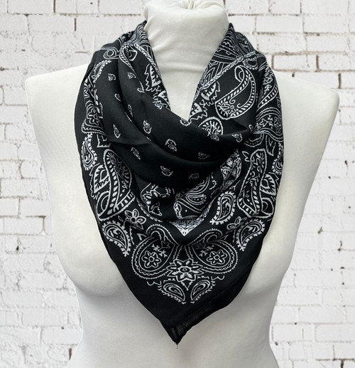 Black & White Paisley Bandana Print Square Scarf / Neckerchief 
