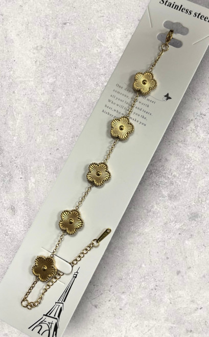 Designer inspired gold stainless steel flower bracelet with stud centres style 14