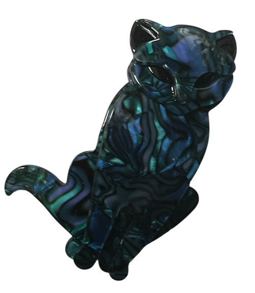 Blue & Black Sitting Cat Large Cute Statement 3D Laser Cut Acrylic Brooch 7cm x 3.5cm (Style  13)