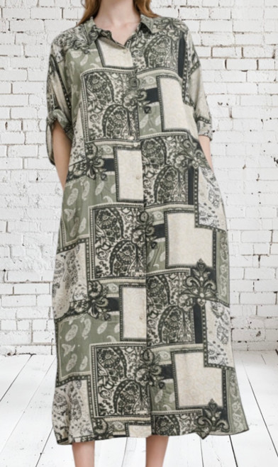 M&V Green Mix Paisley Bandana Patchwork Duster Shirt Dress One Size Fits UK 10-20