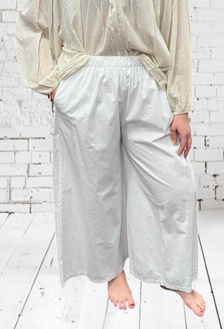 Made In Italy White Cotton Poplin Wide Leg 7/8 Crop Trousers One Size Fits 8-18