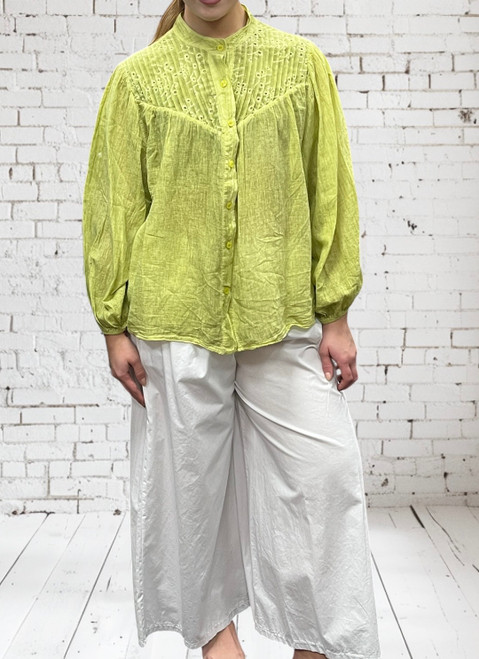 Made In Italy Pistachio Green Sheer Artists Smock Pleated Yoke Blouse One Size Fits UK 10-20