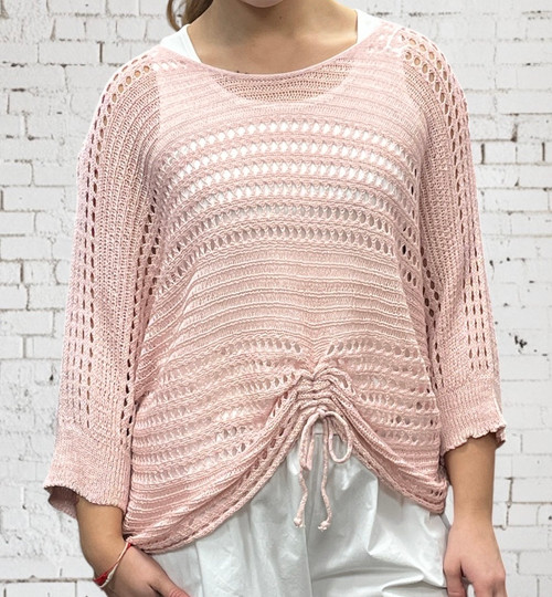 Made In Italy Pale Pink Crochet Batwing Gathered Front Top One Size Fits UK 8-20 