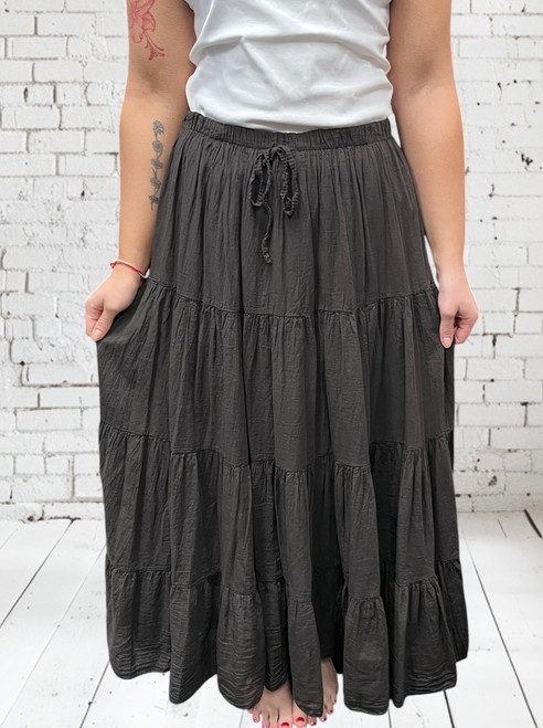New Collection Chocolate Brown Soft Cotton Tiered  Gypsy Style Maxi Skirt - One Size 8-18