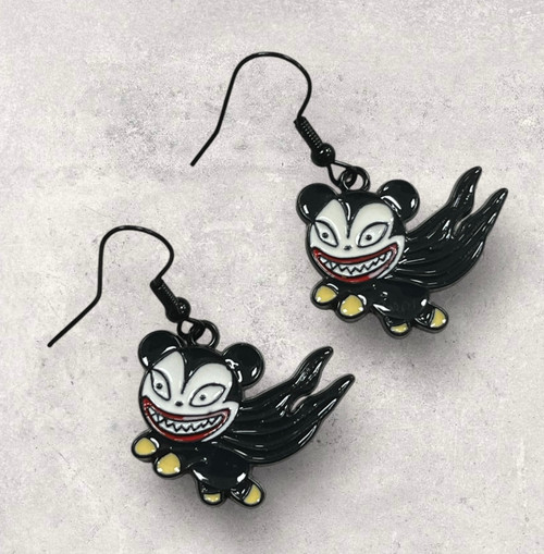 Nightmare Before Christmas Flying Vampire Teddy Inspired Black Alloy & Enamel Dangly Earrings