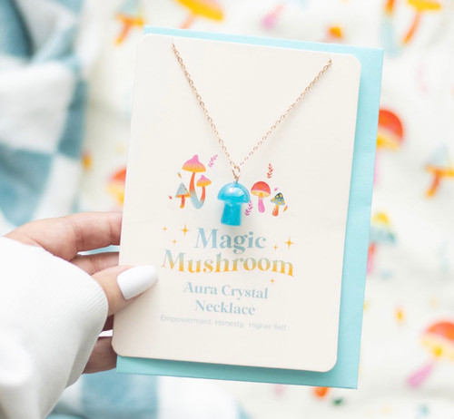 Funky Funghi Blue Aura Quartz  Crystal Necklace Greetings Card