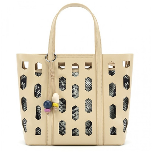 Long & Son Beige Vegan Faux Leather Basket Weave 2 In 1 Tote Bag