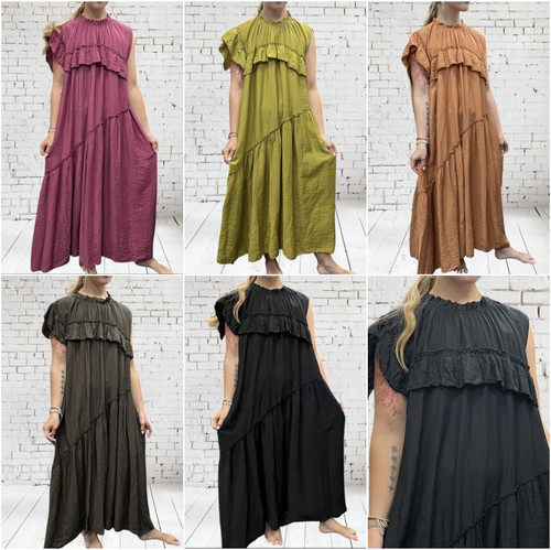 Made In Italy Victoriana Vintage Boho Style Ruffle Trim Maxi Dress - One Size  8-20