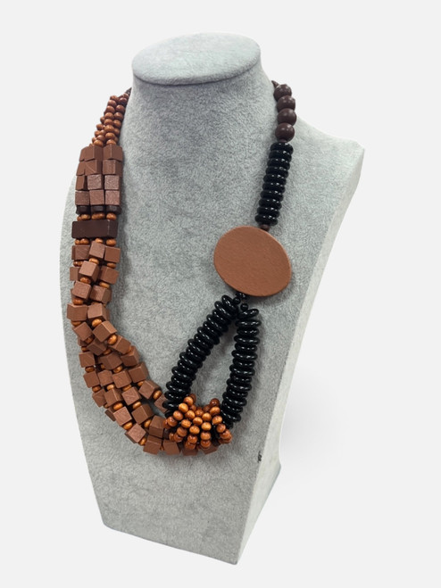 Bold Boho Short Multi Strand Wooden Chunky  Tribal Necklace