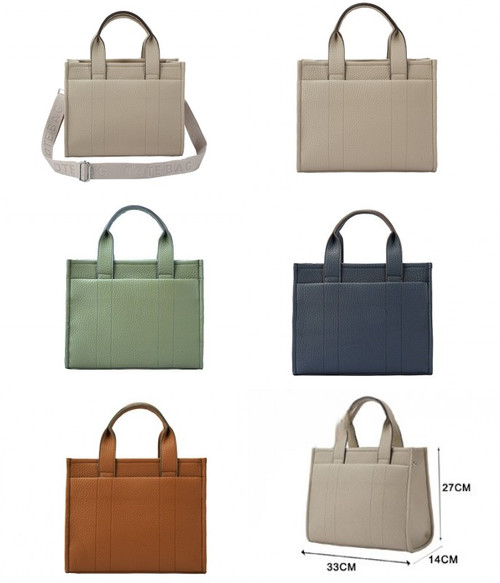 Long & Son Textured PU Faux Leather Grab / Tote Bag With Crossbody Strap & Grab Handles  5 Colours