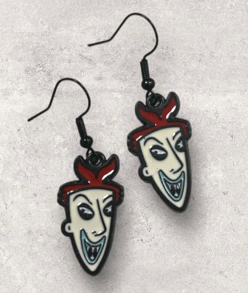 Nightmare Before Christmas Lock Inspired Black Enamel Drop Dangly Earrings
