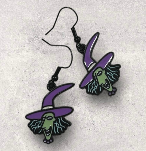Nightmare Before Christmas Shock Inspired Black Alloy & Enamel Drop Dangly Earrings