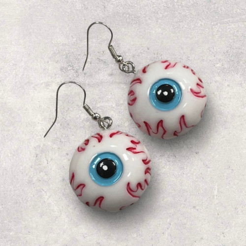 Large Acrylic Flat Back Blood Shot Eyeball Drop Dangly Earrings
