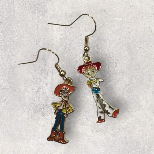 Toy Story Woody Jessie Inspired Enamel Gold Alloy Drop Dangly Odd Earrings