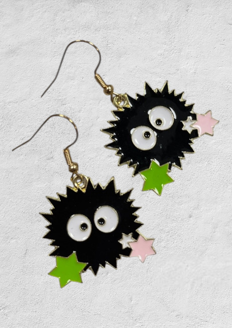 Ghibli Soot Sprite Enamel & Gold Alloy Drop Dangly Earrings 