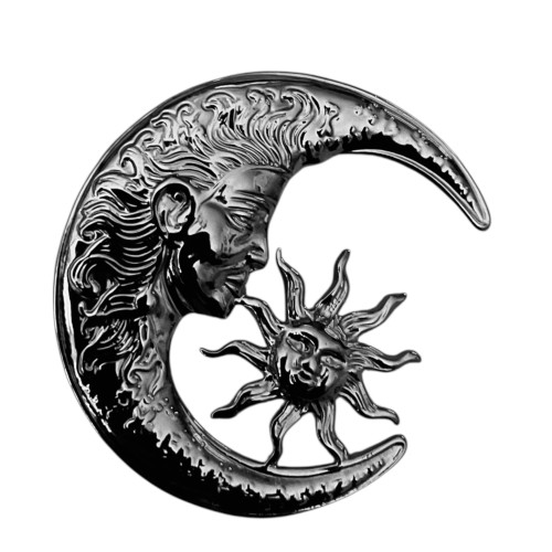 Large Hammered Silver Moon & Sun With Faces Stainless Steel Brooch