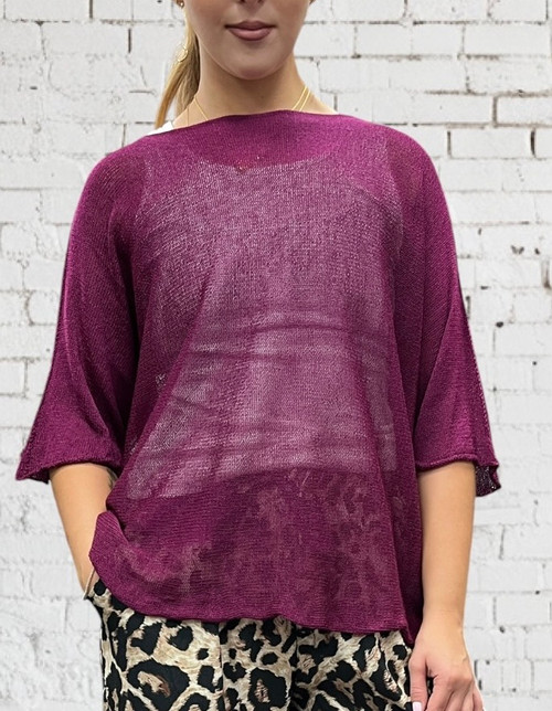 Diverse Italian Purple Box Fit Fine Knit Layering Top Jumper One Size Fits UK 10-16