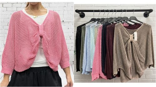Made In Italy Cotton Loose Knit 3in1 Layering Batwing Top  - One Size Fits UK 10-16 10 Colours