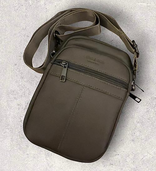 Long & Son Taupe Real Leather Crossbody Pouch Phone Bag