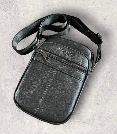 Long & Son Dark Grey Real Leather Crossbody Pouch Phone Bag