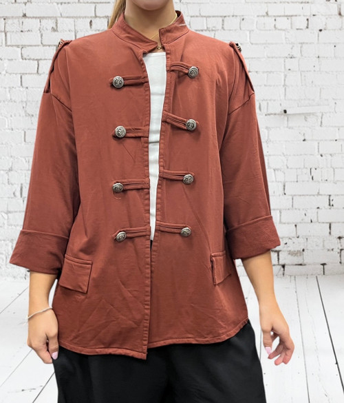 Italian One Size Rust Jersey Military Style Jacket One Size Fits UK  10-18