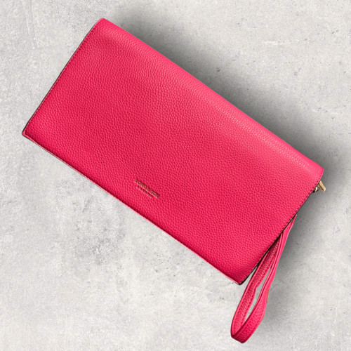 Long & Son Fuchsia Pink Pebble Faux Leather PU Shoulder Clutch Bag With Wrist Strap