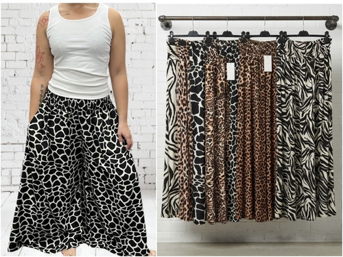 Made In Italy Curve Plus Animal Print Wide Leg Palazzo Pants / Trousers One Size Fits UK 12-24