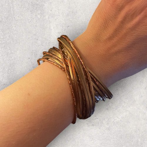 Bronze & Copper Leather Multi Strand Wraparound Bracelet  (Wrap 7)