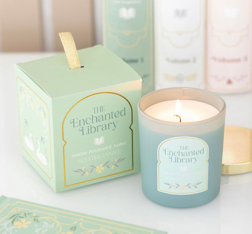 THE ENCHANTED LIBRARY LEATHER, PATCHOULI & AMBER GREEN CANDLE