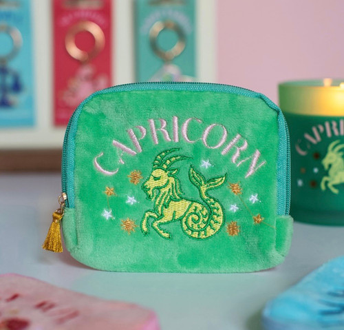 Zodiac Zest Capricorn Star Sign Bright Cheerful Green Embroidered Velvet Purse / Pouch