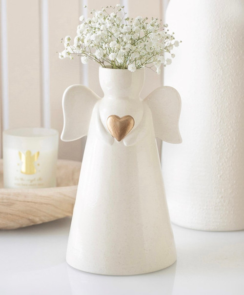 Guilded Wings Ivory Angel Glazed Ceramic Vase