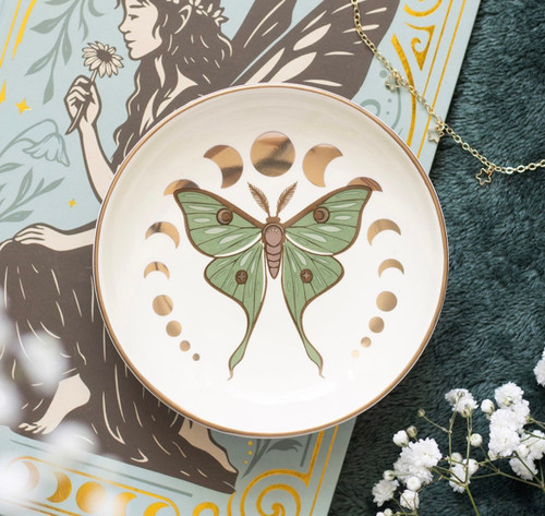 Stardust Fairy Moon Phase Moth  Ceramic Trinket Dish