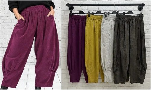 New Collection Fine Soft Needlecord Balloon Pants With Ruched 1/2 Cuff One Size Fits UK 10-22