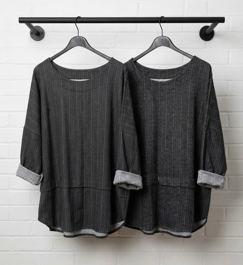 One Size Lagenlook Wide Neck Herringbone Pinstripe Scuba Top  One Size Fits UK 10-22
