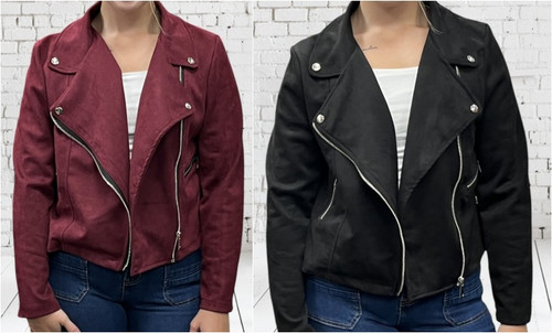Made In Italy Faux Suede Fitted Biker Jacket One Size Fits UK 812/14 Burgandy Or Black
