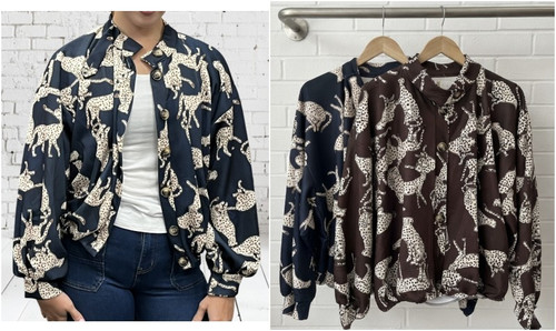 Made In Italy Big Cat Cheetah Print Jersey Bomber Jacket  - One Size Fits UK 8-16