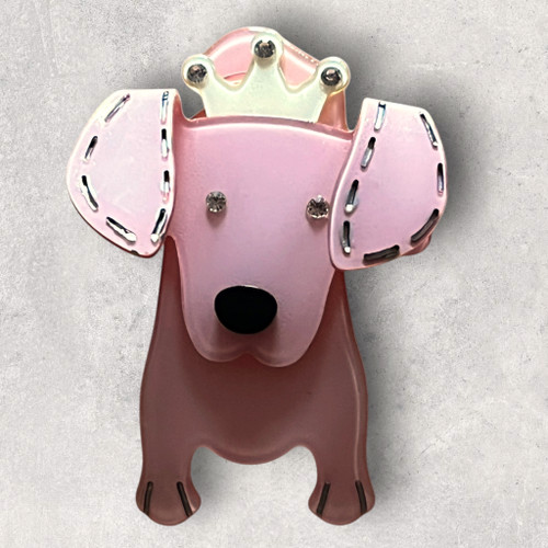 Cute Pink Terrier Dog Wearing Tiara 3d Lasr Cut Acrylic Statement Brooch