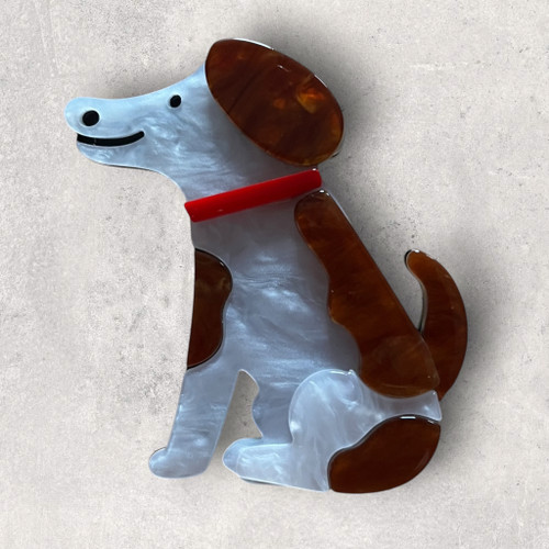 Large Off White & Brown  Acrylic Dog Brooch