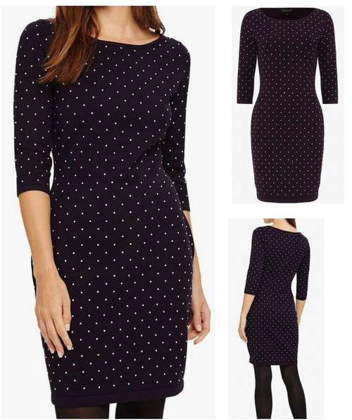 Ex Phase Eight Helene Blackcurrant Heat Fix Iridescent Stud Knit Dress Sizes 10-16 RRP £120