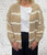 Fluffy Freesize Open Front Camel & White Striped Cardigan - Onesize Fits 8-14
