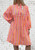 SALE NO RETURN NEON STRIPE EMBROIDERED SMOCK DRESS 3/4 BALLOON SLEEVES GRANDAD NECKLINE - PINK YELLOW OR PINK ORANGE ONESZIE FITS 10-16 WAS £36