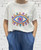 'EVIL EYE' Bright neon print embellished white short sleeved oversized t-shirt - Onesize fits UK 10-18