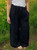ITALIAN BLACK LINEN WIDE LEG TROUSERS  WITH CORD TIE WAIST- ONESIZE WILL FIT UK 8-12