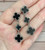 Designer inspired clover drop earrings with black centres and stud post