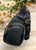 Black PU Faux Leather Sling Bag With Diamond Wide Crossbody Strap
